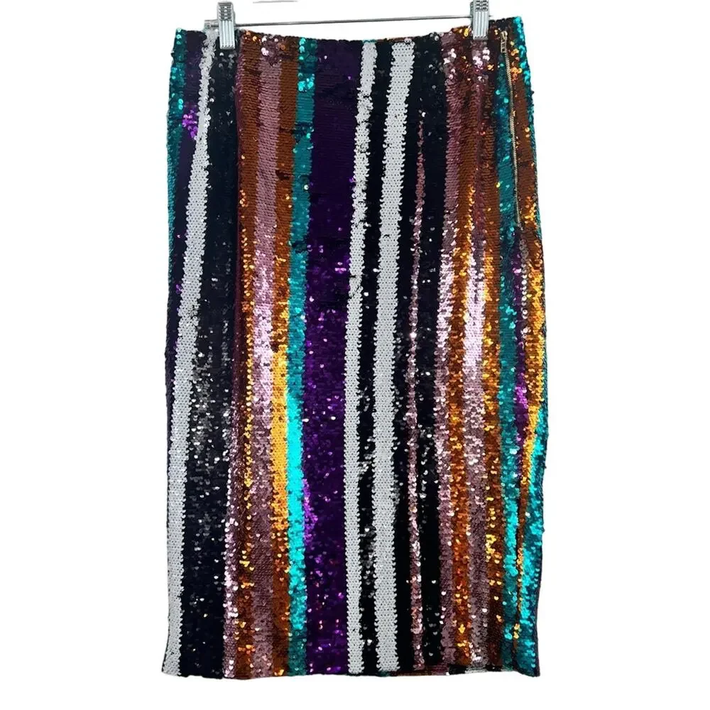 Gracia Vibrant Sequin Striped Pencil Skirt - Picture 1 of 12